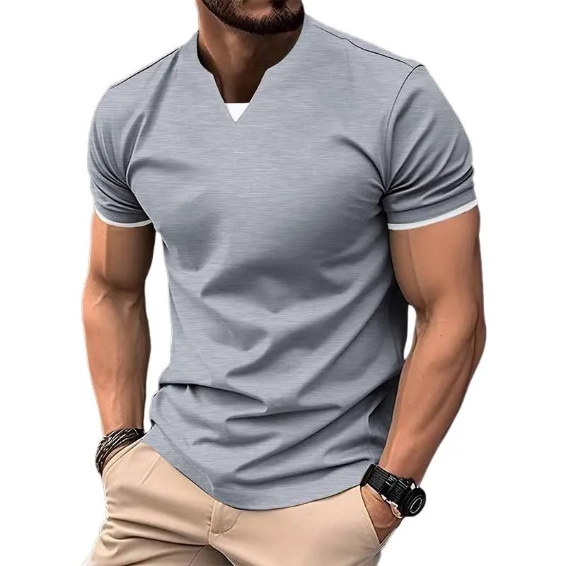 Men's Cotton Blend Colorblock V-Neck Short Sleeve T-Shirt 81572309X sold by Manly