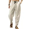 Men's Loose Cotton Linen Solid Color Drawstring Pants 26608017Y sold by Manly