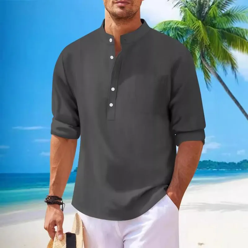Men's Solid Color Henley Collar Long Sleeve Shirt 03357832Z sold by Manly product image thumbnail 5