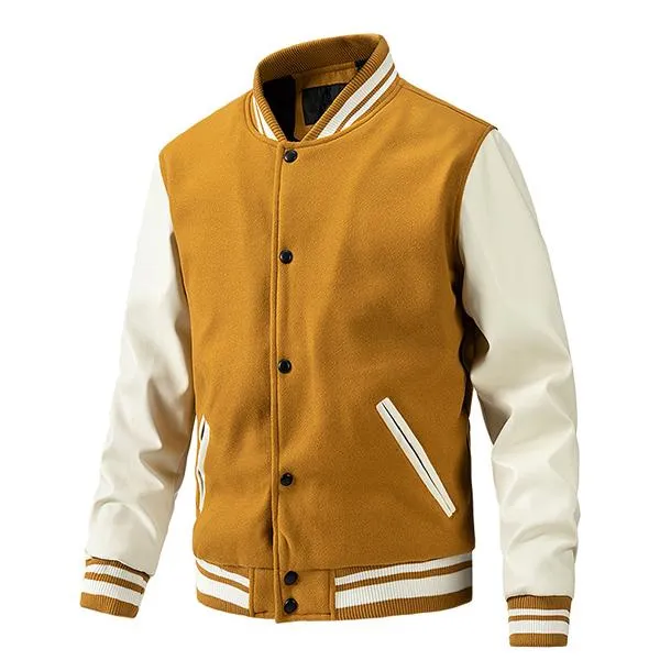 Men's Casual Slim Thin Cotton Wool Colorblock Baseball Jacket 39620548M sold by Manly product image thumbnail 5