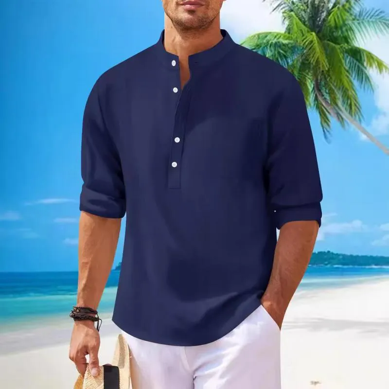 Men's Solid Color Henley Collar Long Sleeve Shirt 03357832Z sold by Manly product image thumbnail 2