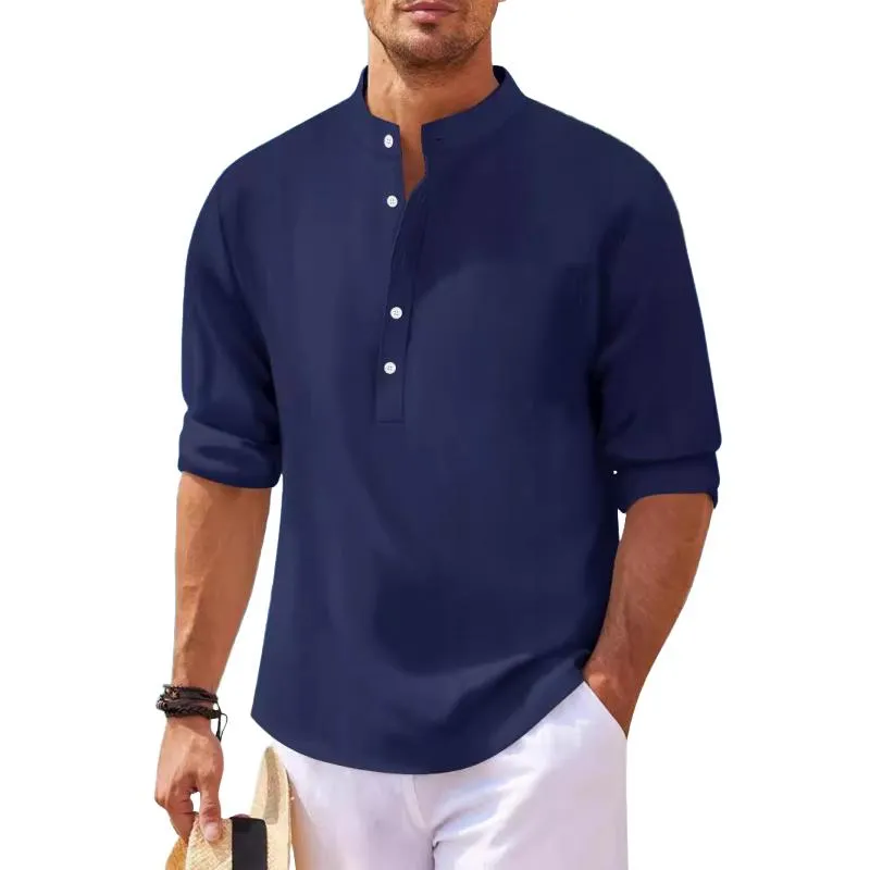 Men's Solid Color Henley Collar Long Sleeve Shirt 03357832Z sold by Manly