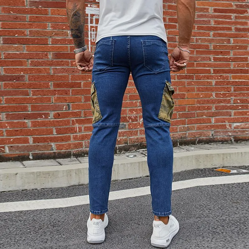 Men's Vintage Washed Distressed Camouflage Pocket Patchwork Jeans 35607005M sold by Manly product image thumbnail 3