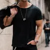【24-hour shipping out】Men's Casual Solid Color Loose Round Neck Slub Cotton Short Sleeve T-Shirt 53669259Y sold by Manly