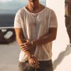 【24-hour shipping out】Men's Casual Solid Color Loose Round Neck Slub Cotton Short Sleeve T-Shirt 53669259Y sold by Manly