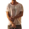 【24-hour shipping out】Men's Casual Solid Color Loose Round Neck Slub Cotton Short Sleeve T-Shirt 53669259Y sold by Manly