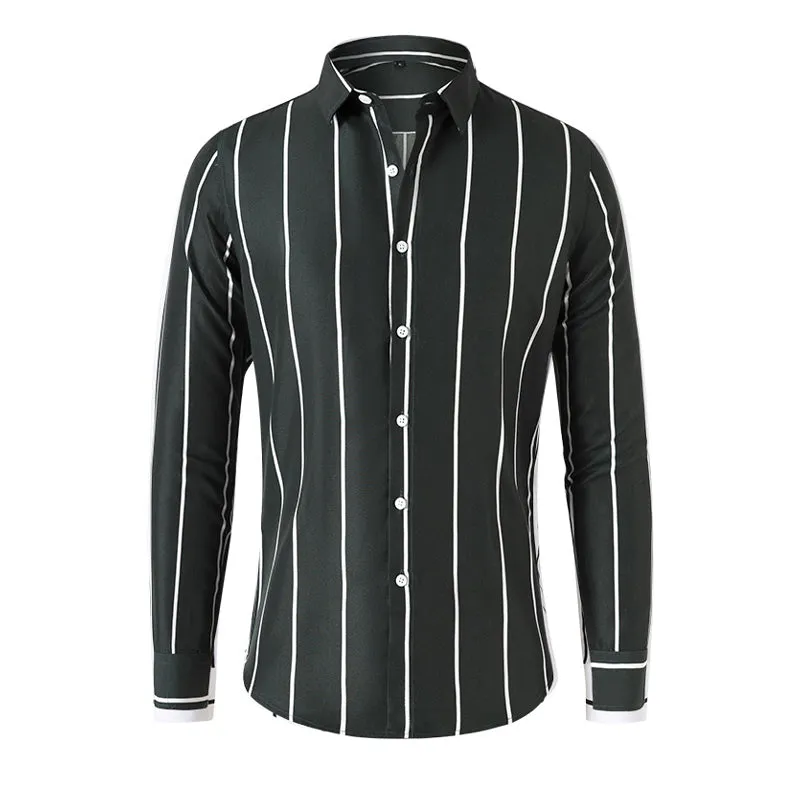 Men's Casual Striped Lapel Long Sleeve Shirt 59376548Y sold by Manly product image thumbnail 5