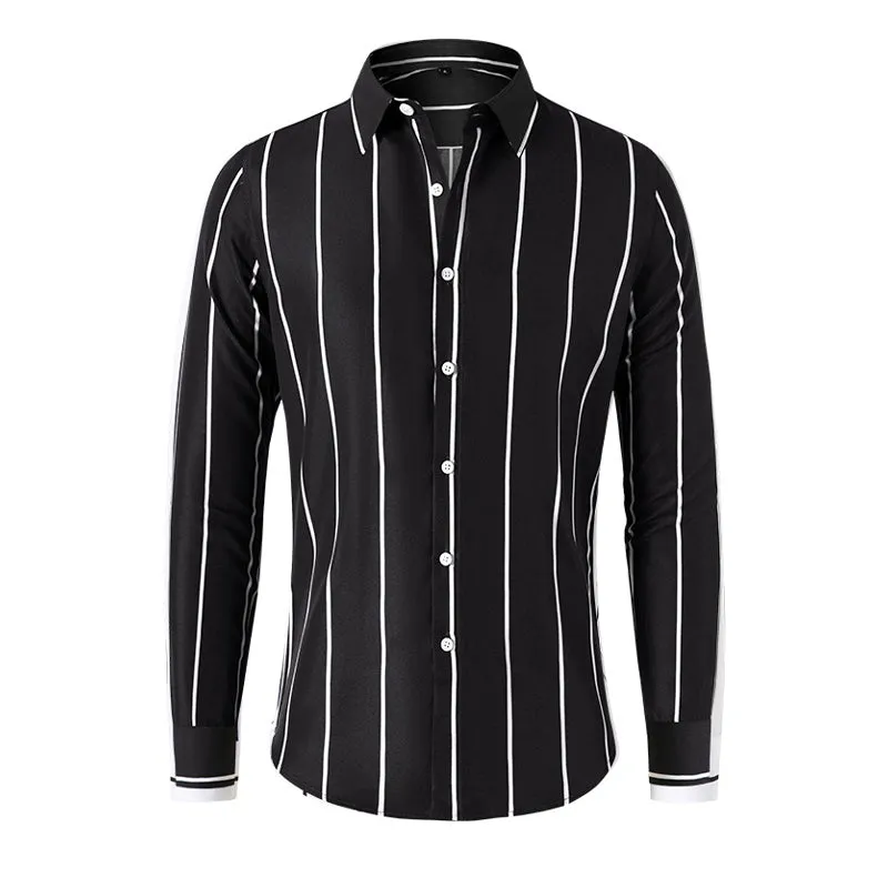 Men's Casual Striped Lapel Long Sleeve Shirt 59376548Y sold by Manly