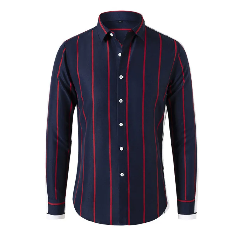 Men's Casual Striped Lapel Long Sleeve Shirt 59376548Y sold by Manly product image thumbnail 4