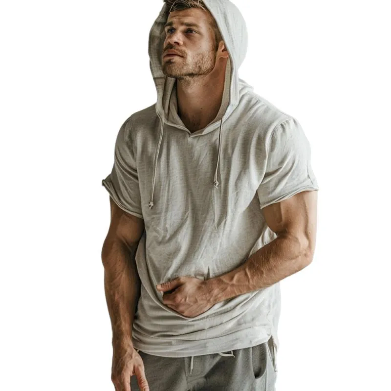 Men's Casual Cotton Blended Slim Fit Short-sleeved Hoodie 60512703M sold by Manly