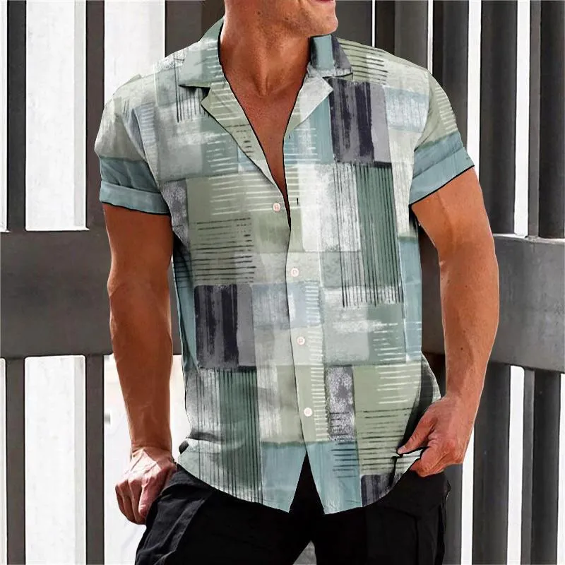 Men's Retro Geometric Lapel Short Sleeve Shirt 76405589TO sold by Manly product image thumbnail 2