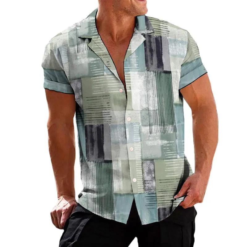 Men's Retro Geometric Lapel Short Sleeve Shirt 76405589TO sold by Manly