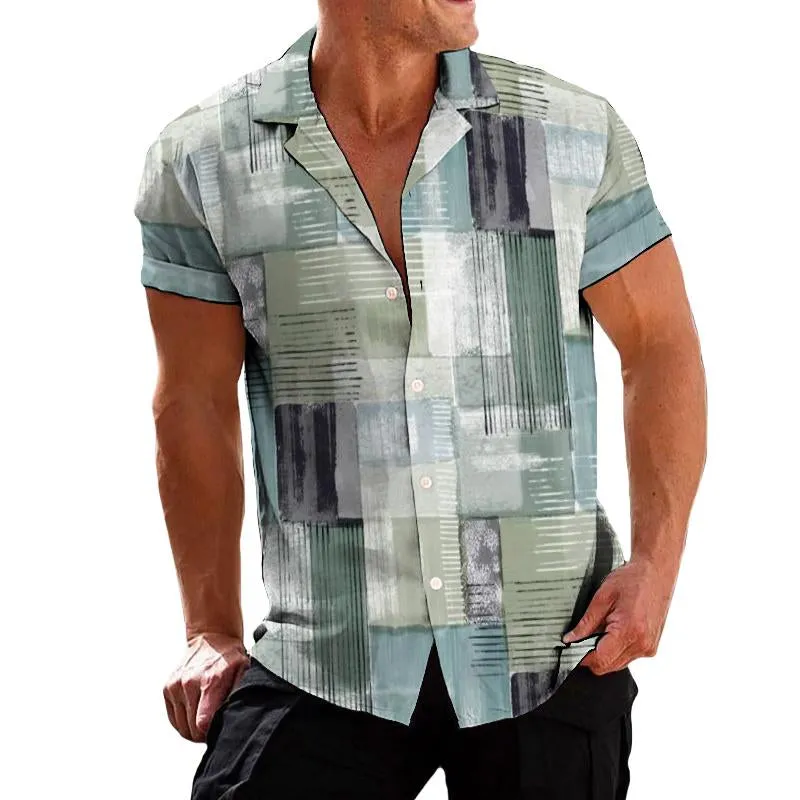 Men's Retro Geometric Lapel Short Sleeve Shirt 76405589TO sold by Manly