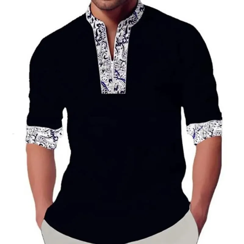 Men's Casual Printed Patchwork Zip Collar Long Sleeve Shirt 67730780Y sold by Manly product image thumbnail 4