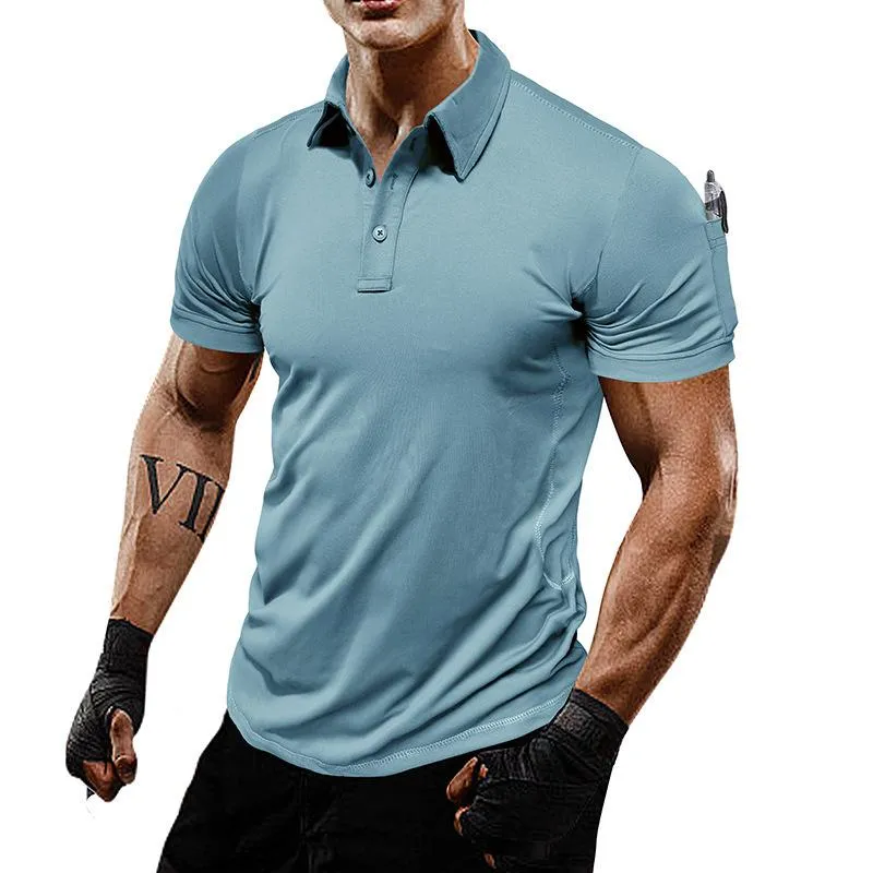 Men's Outdoor Solid Lapel Short Sleeve Casual Polo Shirt 54333479Z sold by Manly