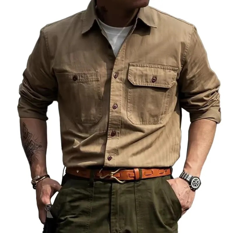 Men's Loose Lapel Long Sleeve Single Breasted Cargo Shirt 42737318Z sold by Manly
