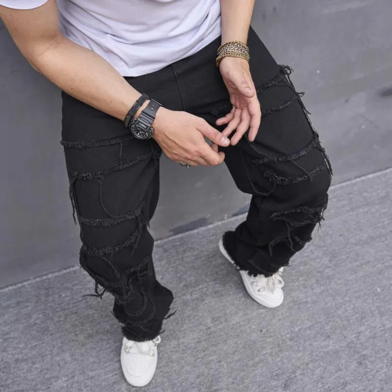 Men's Solid Loose Straight Distressed Jeans 76549891Z sold by Manly product image thumbnail 4