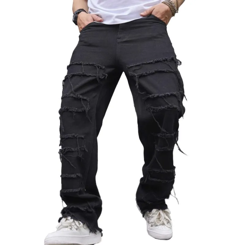 Men's Solid Loose Straight Distressed Jeans 76549891Z sold by Manly