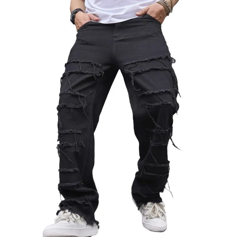Men's Solid Loose Straight Distressed Jeans 76549891Z sold by Manly
