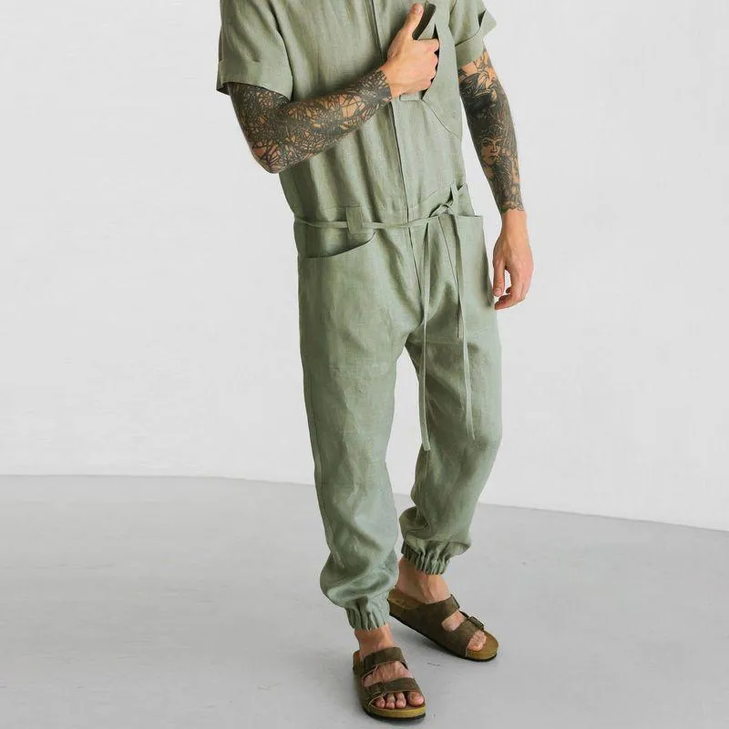 Men's Casual Solid Color Overalls Short-Sleeved Coverall Jumpsuit 11011571Y sold by Manly product image thumbnail 5