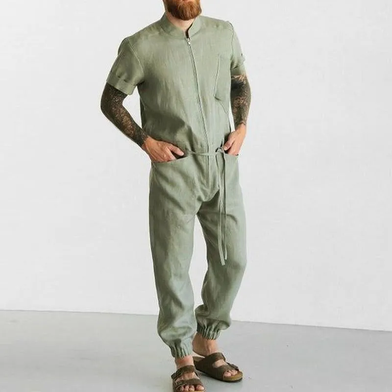 Men's Casual Solid Color Overalls Short-Sleeved Coverall Jumpsuit 11011571Y sold by Manly product image thumbnail 2