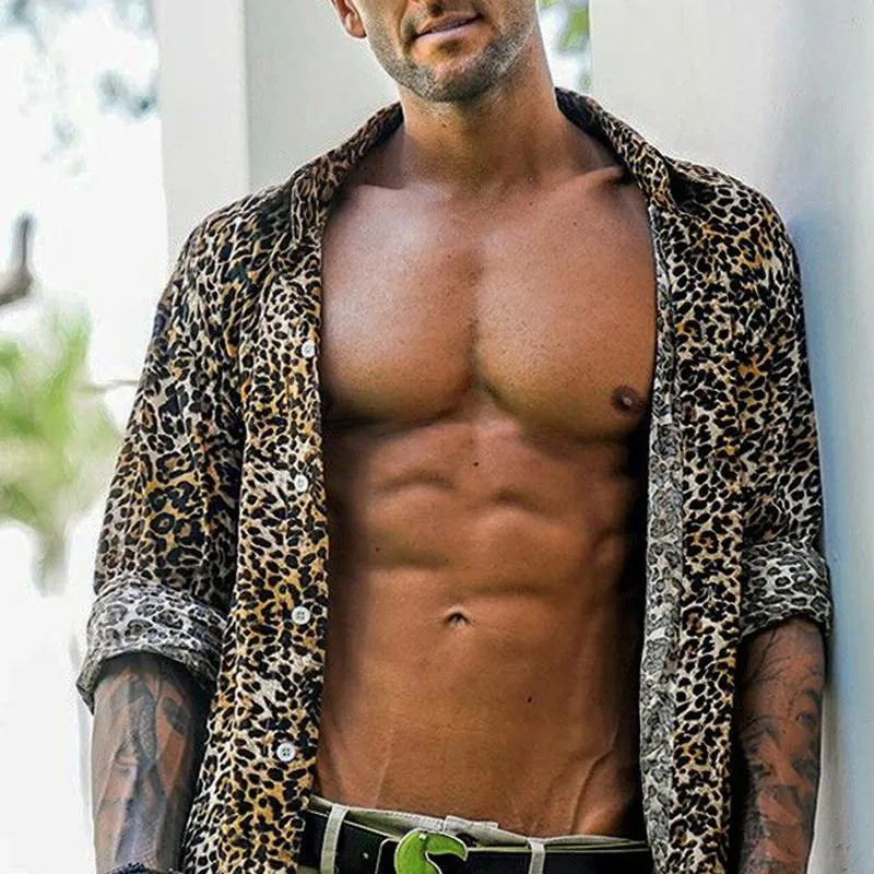 Men's Leopard Lapel Loose Long Sleeve Casual Shirt 88024849Z sold by Manly product image thumbnail 3