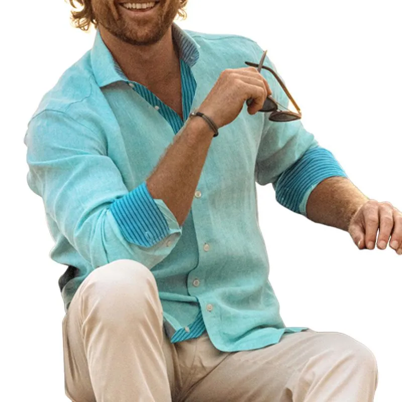 Men's Solid Lapel Long Sleeve Casual Shirt 27934839Z sold by Manly