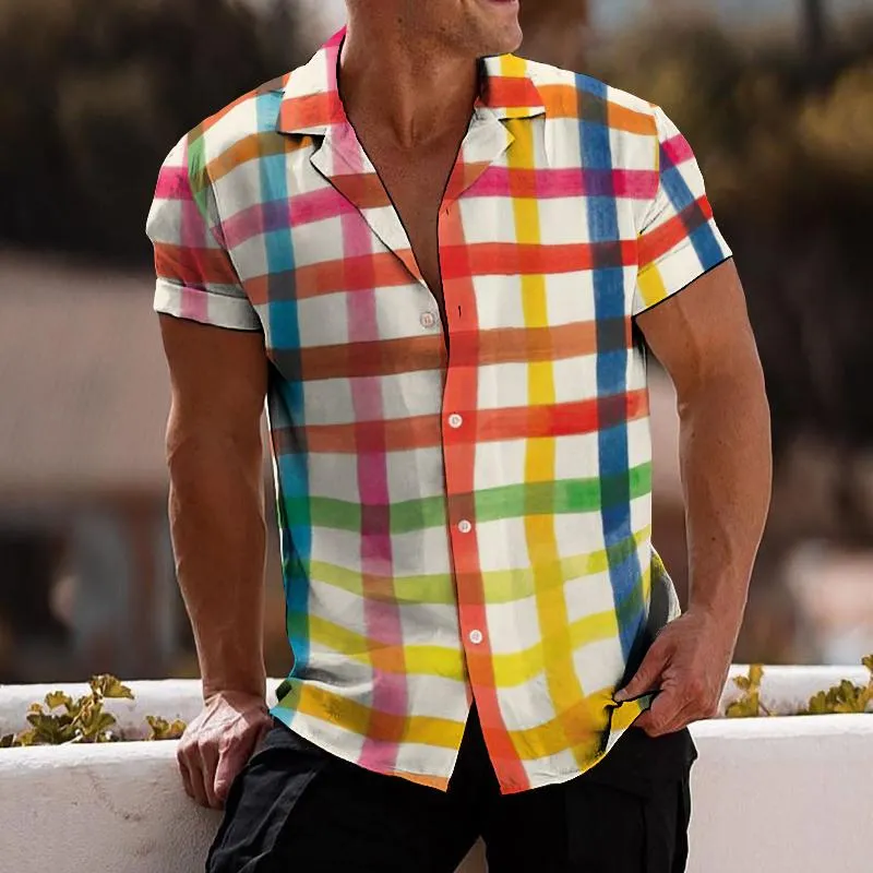 Men's Casual Colorful Plaid Lapel Short Sleeve Shirt 09138539TO sold by Manly product image thumbnail 2