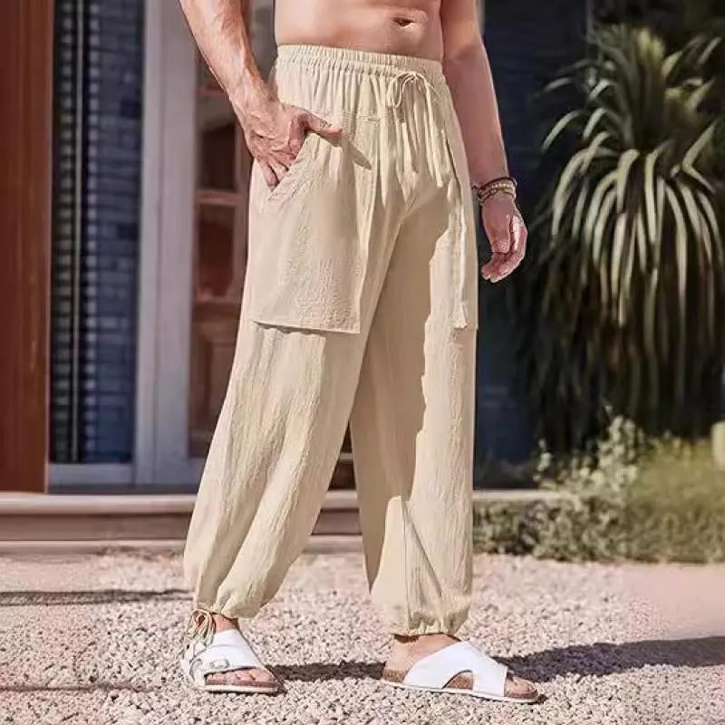 Men's Solid Cotton And Linen Loose Elastic Waist Casual Pants 77757793Z sold by Manly product image thumbnail 2