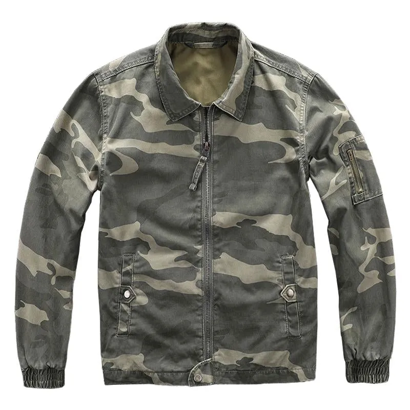 Men's Casual Cotton Camouflage Washed Lapel Loose Zipper Jacket 54938434M sold by Manly