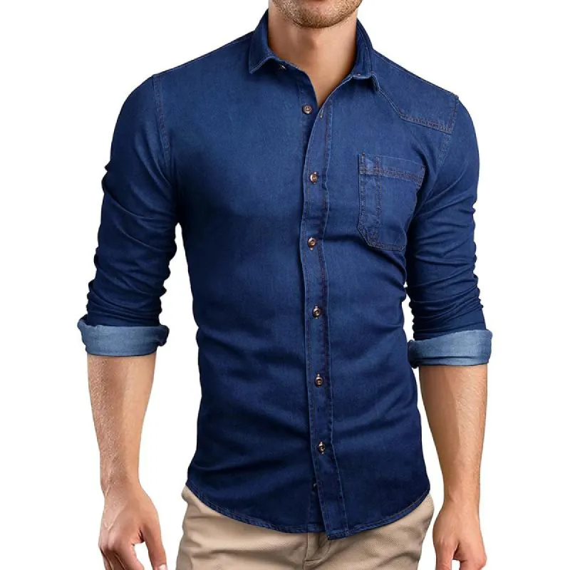 Men's Casual Plain Long Sleeve Denim Shirt 72021710M sold by Manly
