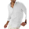 Men's Casual Solid Color Cotton Linen Lapel Collar Breathable Long Sleeve Shirt 78653851Y sold by Manly