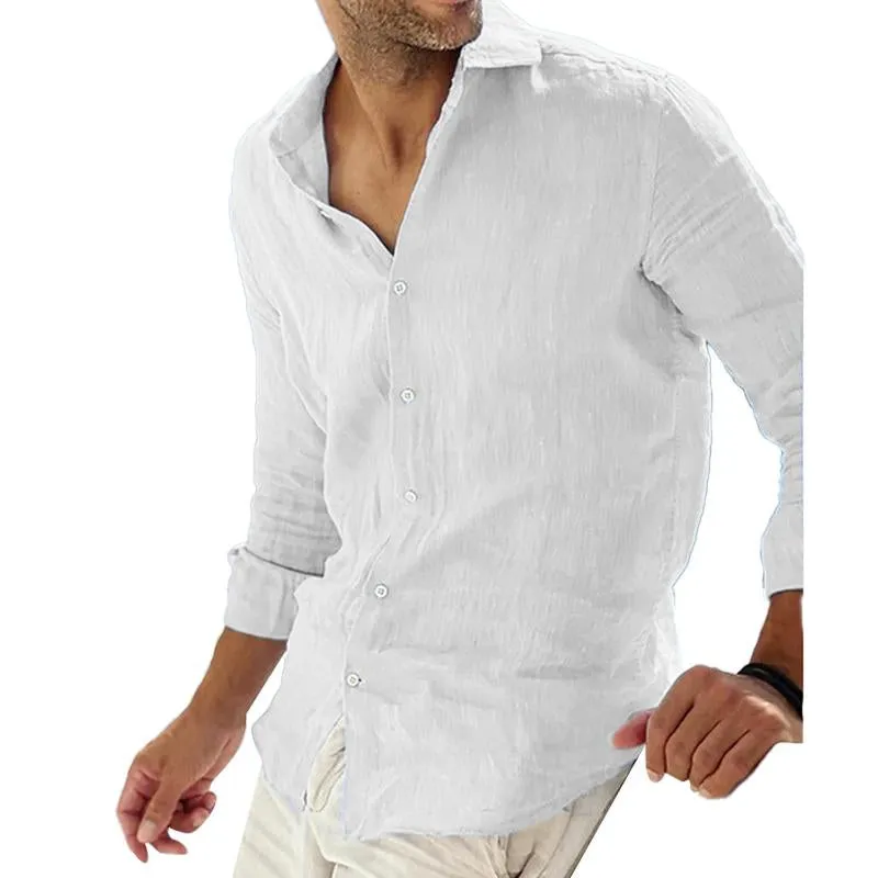 Men's Casual Solid Color Cotton Linen Lapel Collar Breathable Long Sleeve Shirt 78653851Y sold by Manly product image thumbnail 5