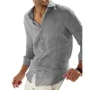 Men's Casual Solid Color Cotton Linen Lapel Collar Breathable Long Sleeve Shirt 78653851Y sold by Manly