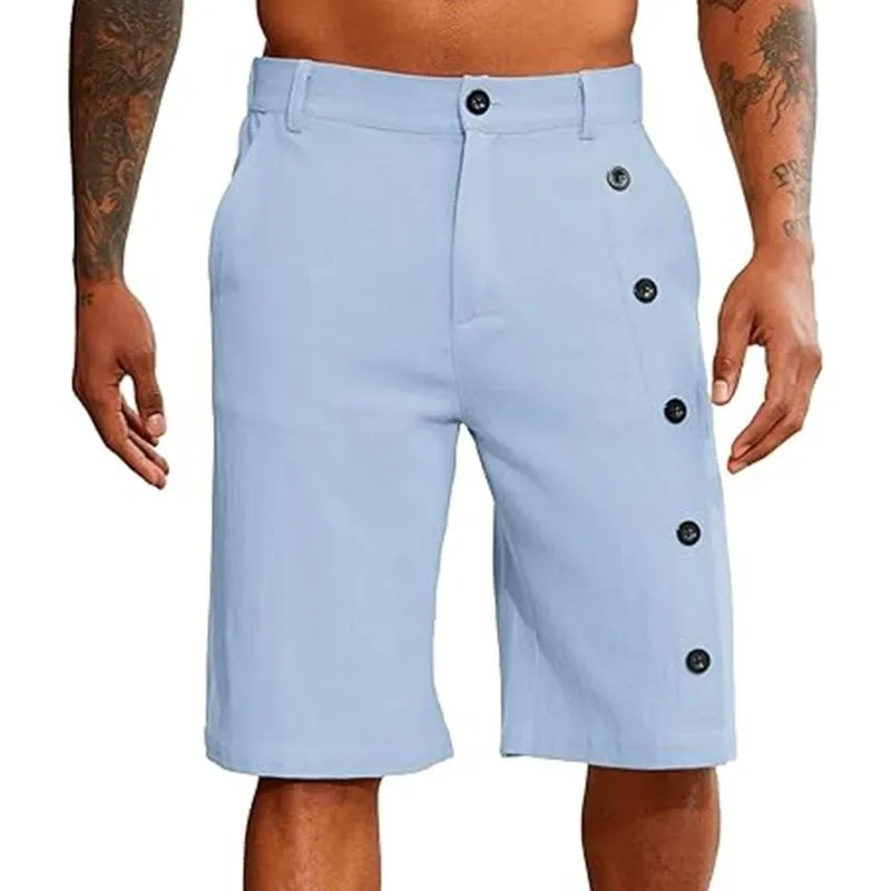 Men's Solid Linen Mid Waist Buttons Decor Casual Shorts 02678532Z sold by Manly product image thumbnail 4