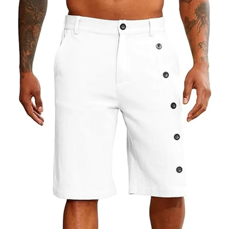 Men's Solid Linen Mid Waist Buttons Decor Casual Shorts 02678532Z sold by Manly