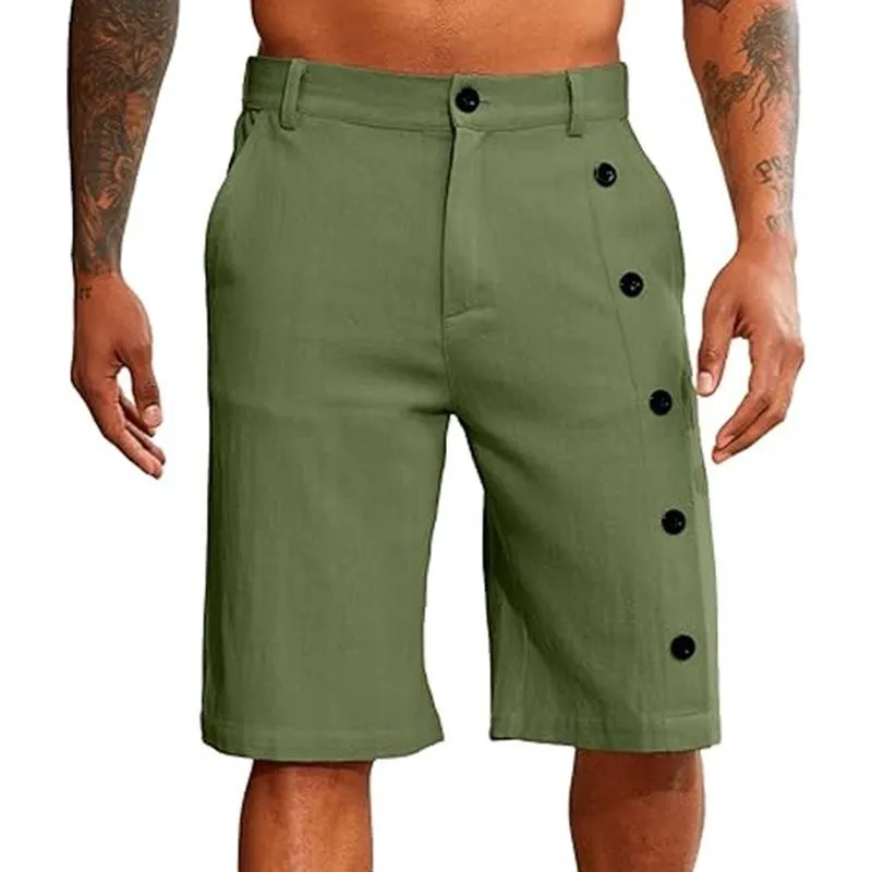 Men's Solid Linen Mid Waist Buttons Decor Casual Shorts 02678532Z sold by Manly product image thumbnail 2
