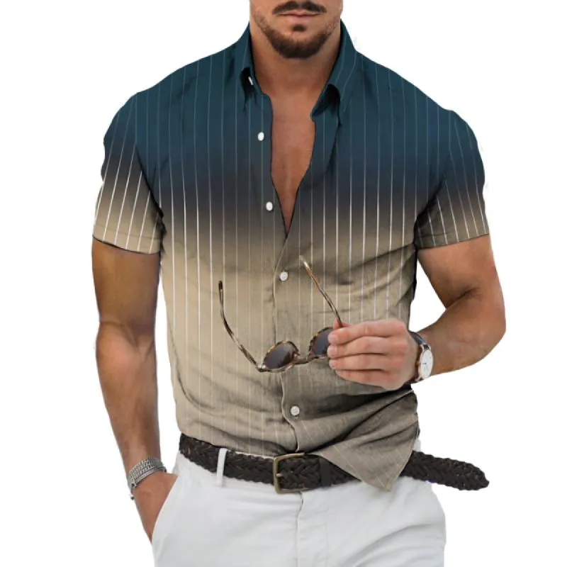 Men's Casual Gradient Striped Short Sleeve Shirt 97547767TO sold by Manly
