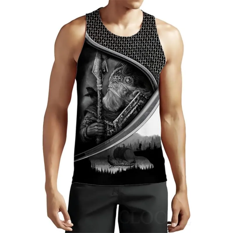 Men's Casual Round Neck Viking Print Tank Top 08728858M made by Manly