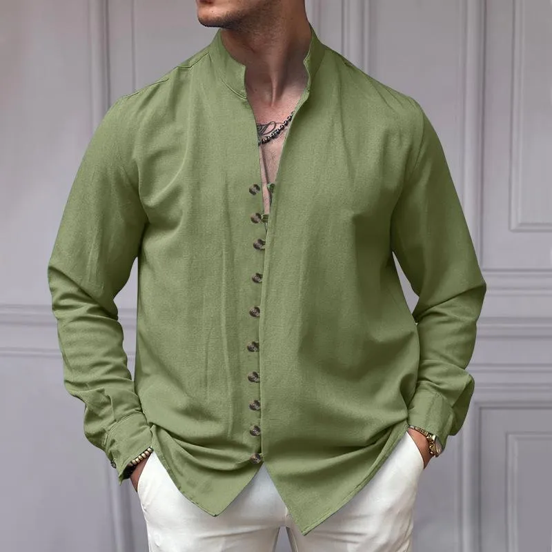 Men's Casual Cotton Linen Button-down Stand Collar Loose Long-sleeved Shirt 05267262M sold by Manly product image thumbnail 5