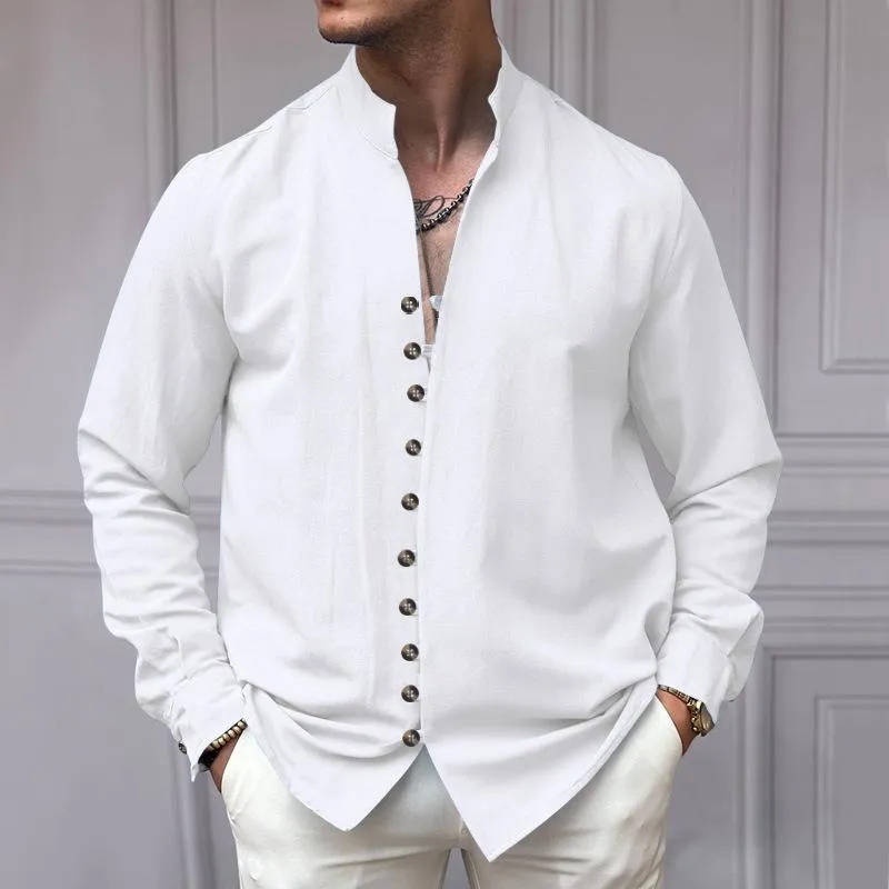 Men's Casual Cotton Linen Button-down Stand Collar Loose Long-sleeved Shirt 05267262M sold by Manly product image thumbnail 2