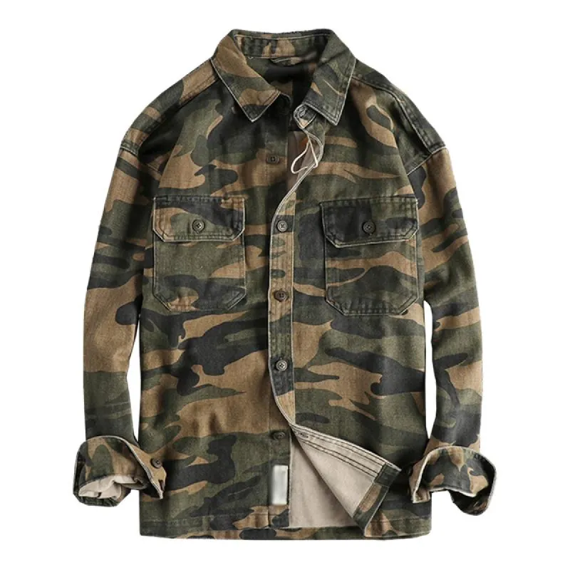 Men's Vintage Washed Cotton Camouflage Long Sleeve Workwear Shirt 57645691M sold by Manly