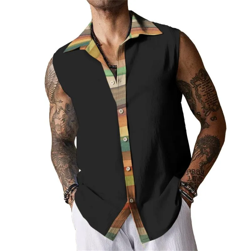 Men's Color Block Rainbow Striped Sleeveless Shirt Tank Top 74174770TO sold by Manly