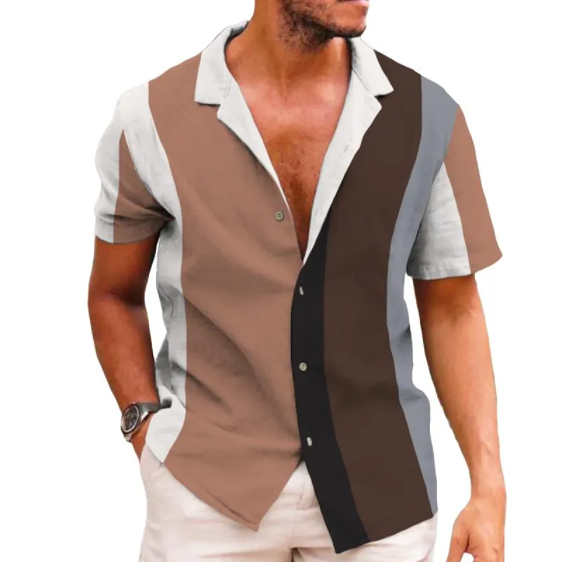Men's Retro Casual Striped Lapel Short Sleeve Shirt 44710837TO sold by Manly
