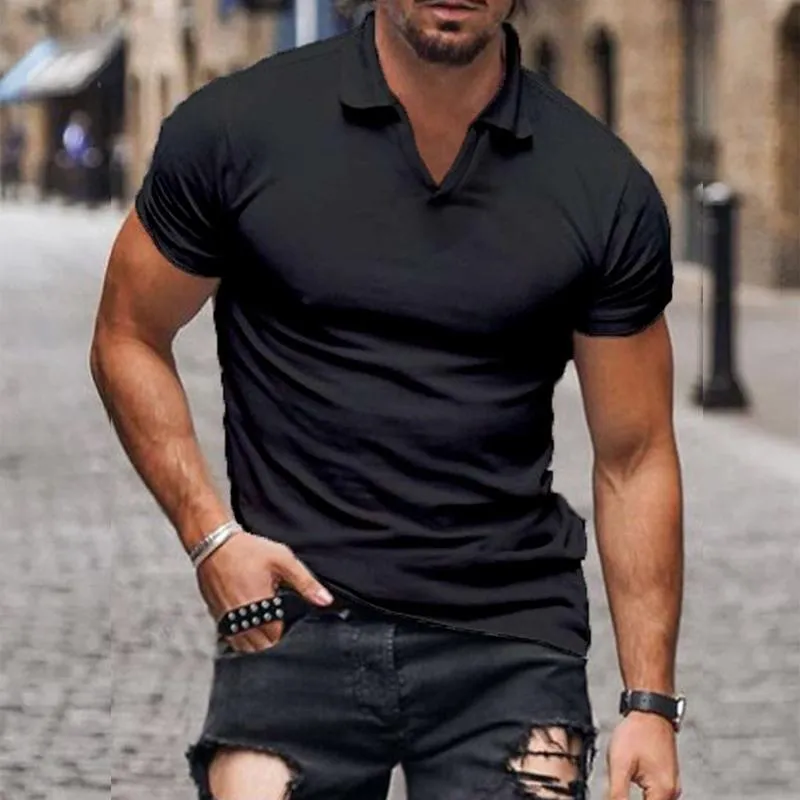 Men's Casual Solid Color V Neck Short Sleeve POLO Shirt 68672047Y sold by Manly product image thumbnail 3