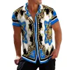 Men's Retro Color Block Palace Lapel Short Sleeve Shirt 86810305TO sold by Manly