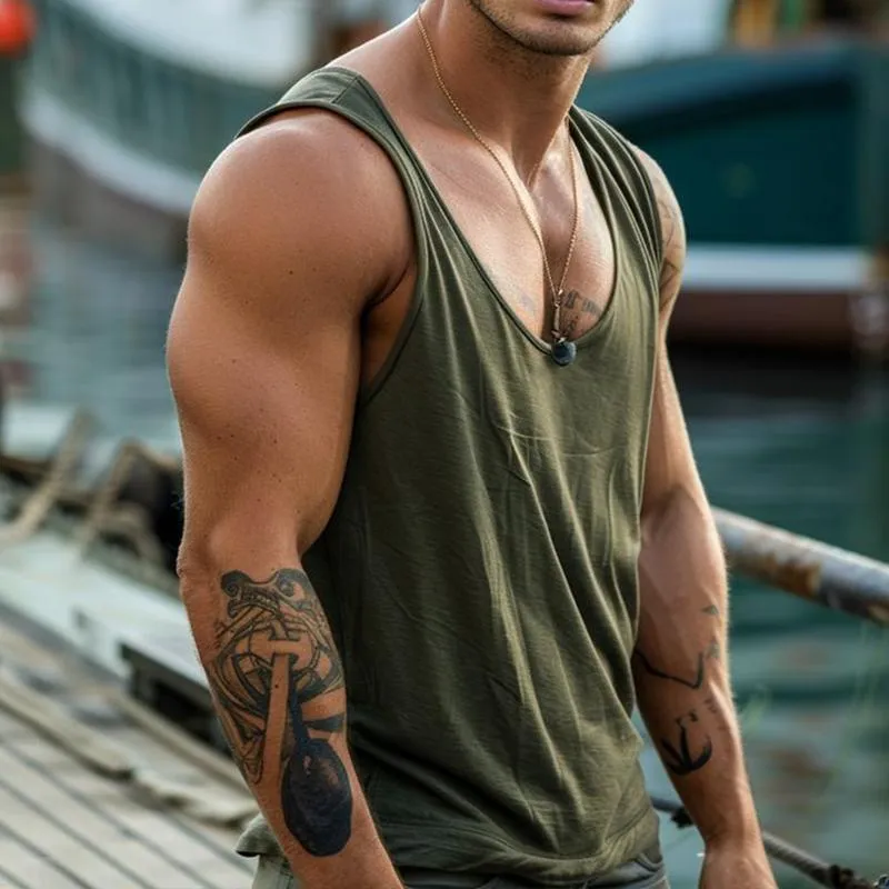 Men's Retro Solid Color Crew Neck Tank Top 87291052TO sold by Manly product image thumbnail 2