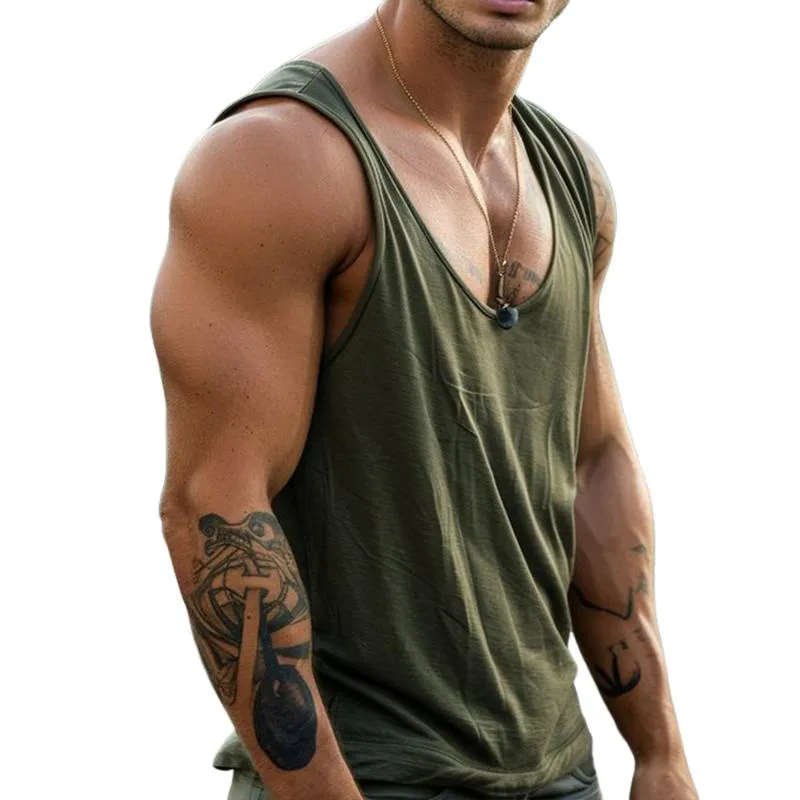 Men's Retro Solid Color Crew Neck Tank Top 87291052TO sold by Manly