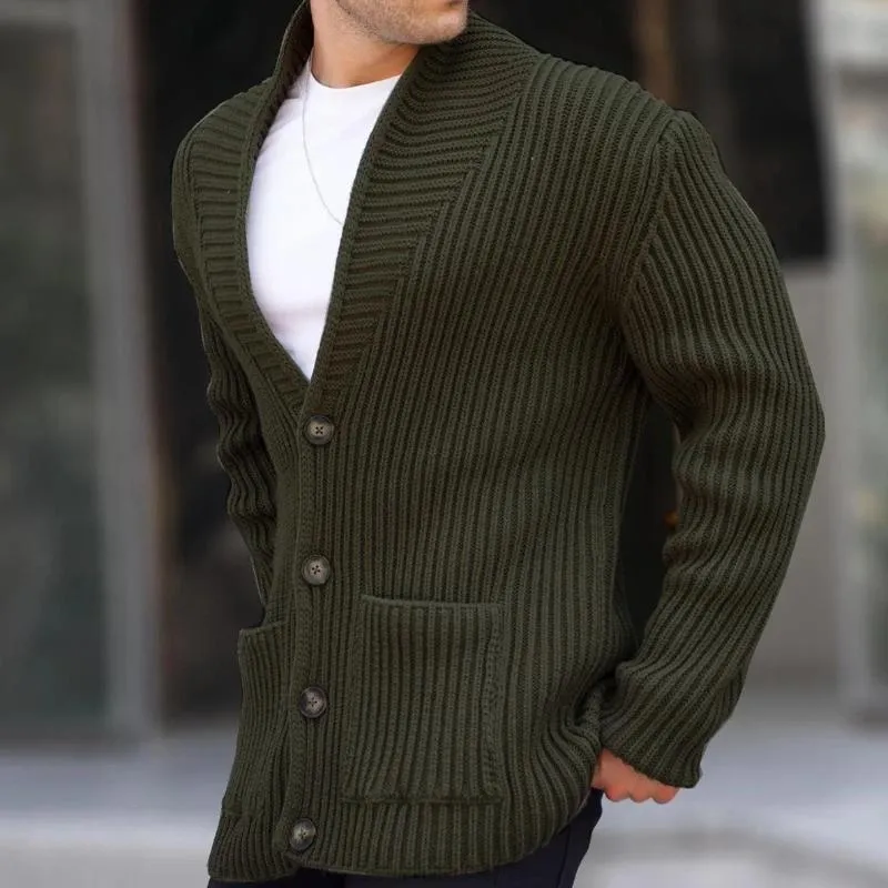 Men's Casual Lapel Patch Pocket Single Breasted Knitted Long Sleeve Cardigan 89604630M sold by Manly product image thumbnail 2