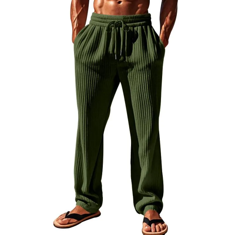 Men's Solid Color Vertical Stripes Elastic Waist Casual Pants 19963757Z sold by Manly